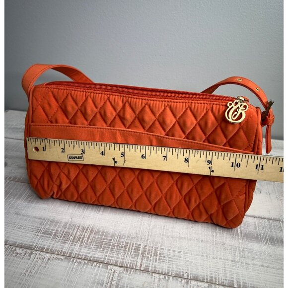 Vera Bradley Quilted Shoulder Bag In Orange With Gold Monogram &amp; Zipper Clos - Picture 12 of 16